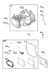 Cylinder Group Diagram and Parts List for 08P602-0028-H5 020000 - 09Z999 Briggs and Stratton Engine